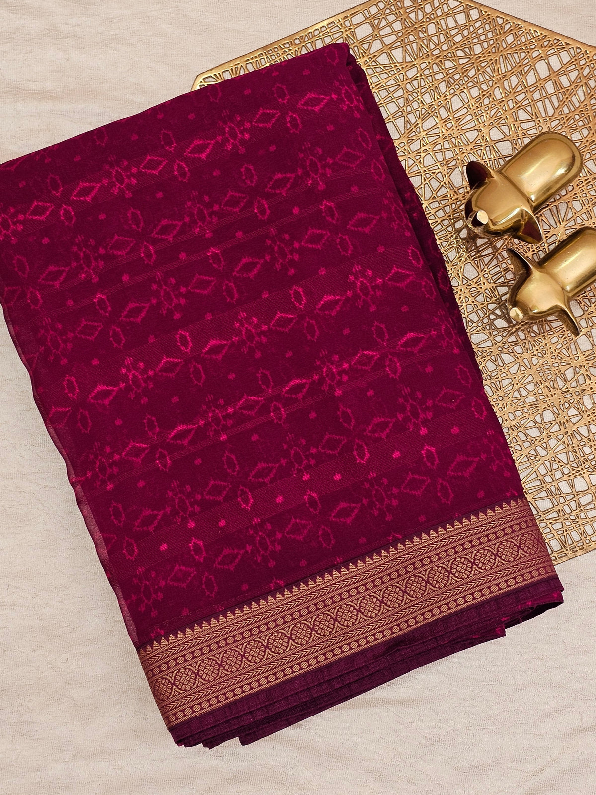 Chiffon with Zari Border Saree - Magenta Pink