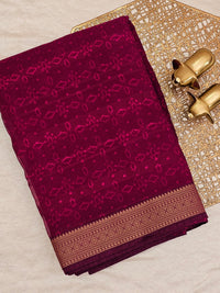 Chiffon with Zari Border Saree - Magenta Pink