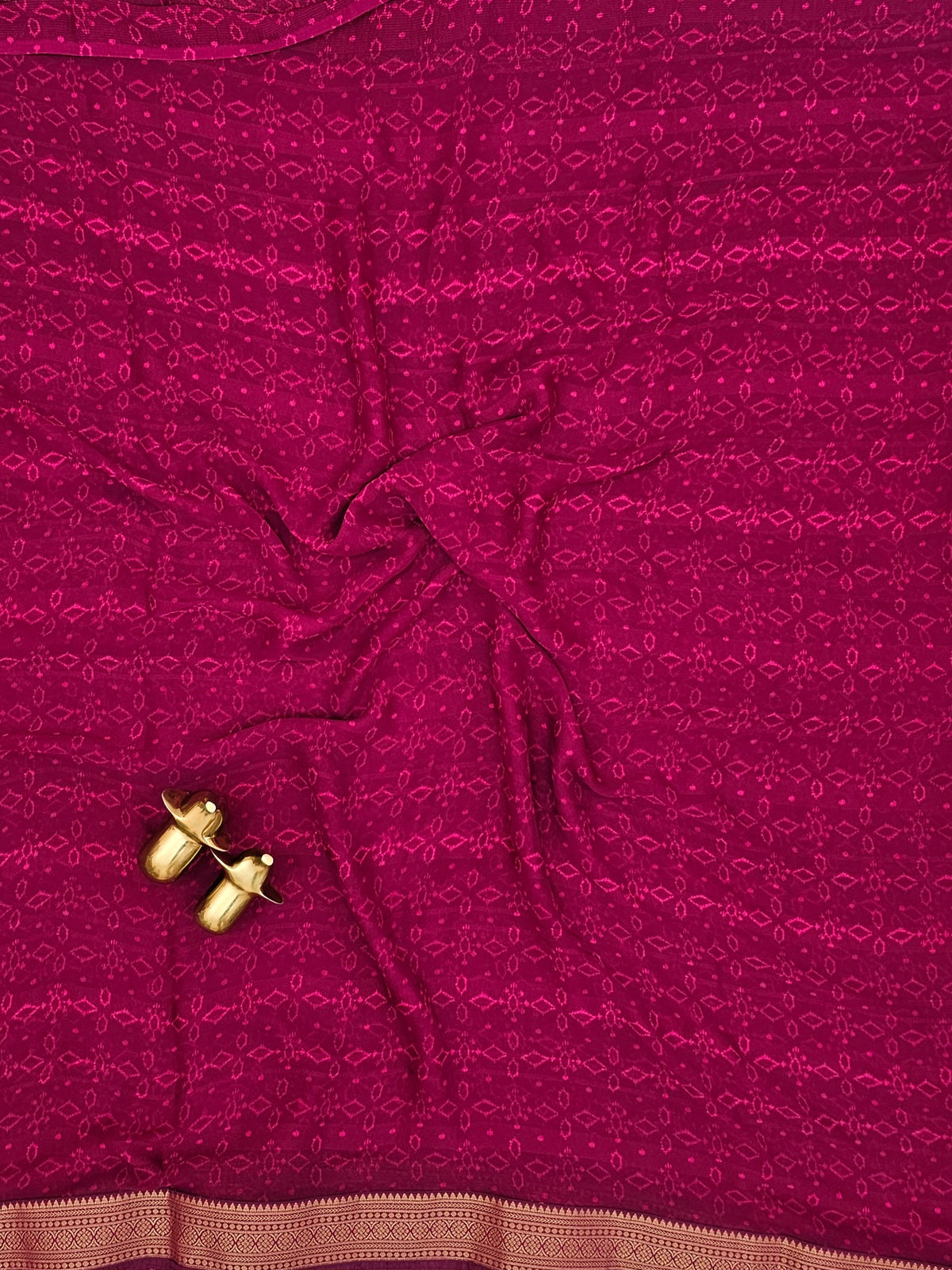 Chiffon with Zari Border Saree - Magenta Pink