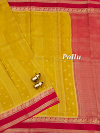 Mustard with Pink Premium Semi Mysore Crepe Silk Saree
