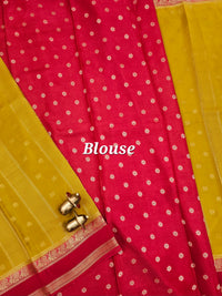 Mustard with Pink Premium Semi Mysore Crepe Silk Saree