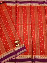 Rust Orange with Magenta Pink Premium Semi Mysore Crepe Silk Saree