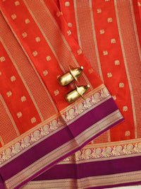 Rust Orange with Magenta Pink Premium Semi Mysore Crepe Silk Saree