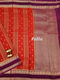 Rust Orange with Magenta Pink Premium Semi Mysore Crepe Silk Saree