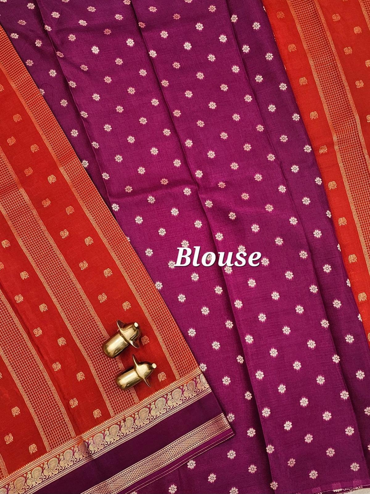 Rust Orange with Magenta Pink Premium Semi Mysore Crepe Silk Saree
