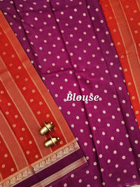 Rust Orange with Magenta Pink Premium Semi Mysore Crepe Silk Saree