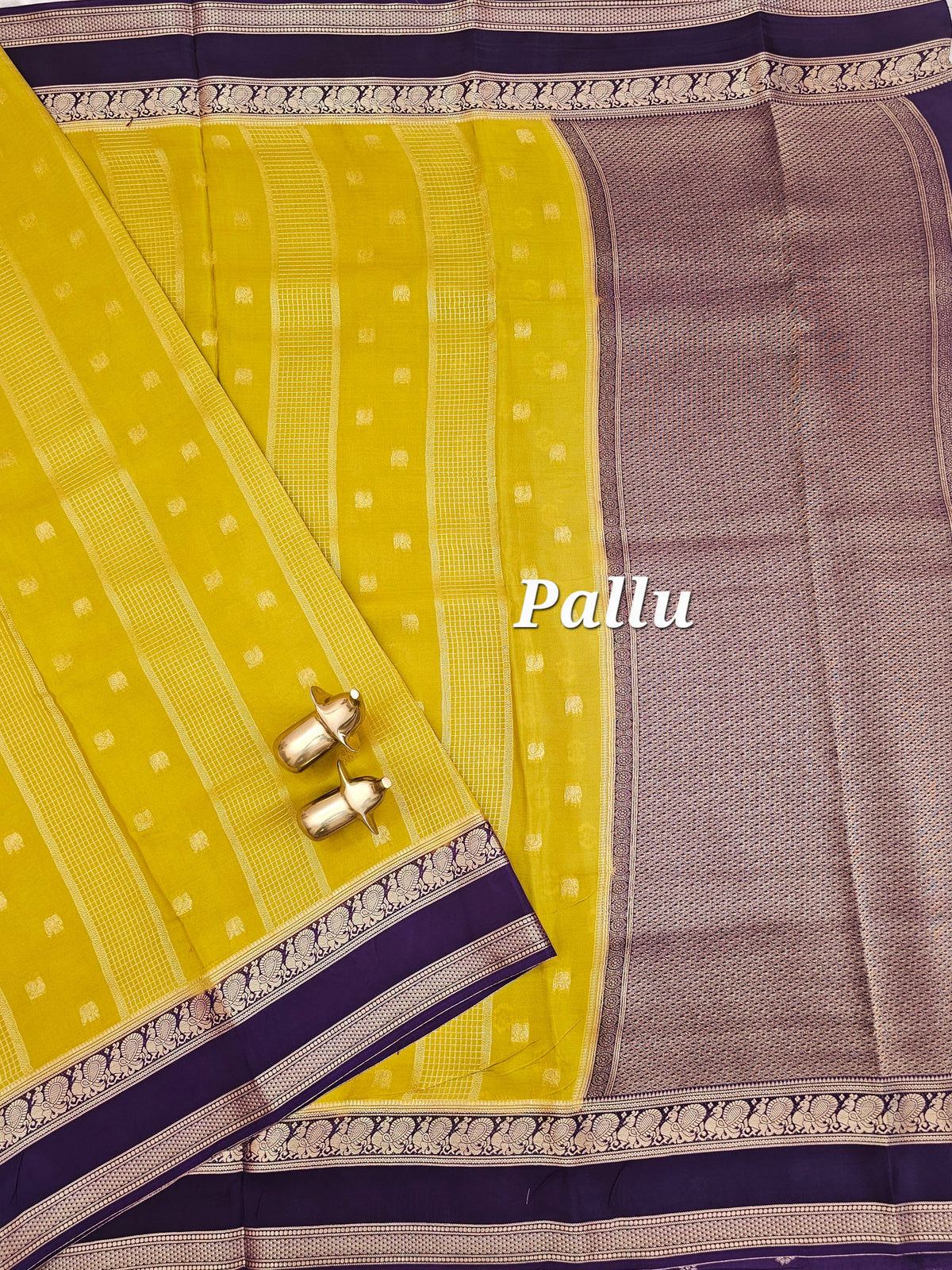 Mustard with Purple Premium Semi Mysore Crepe Silk Saree