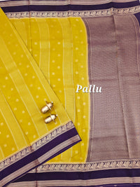Mustard with Purple Premium Semi Mysore Crepe Silk Saree