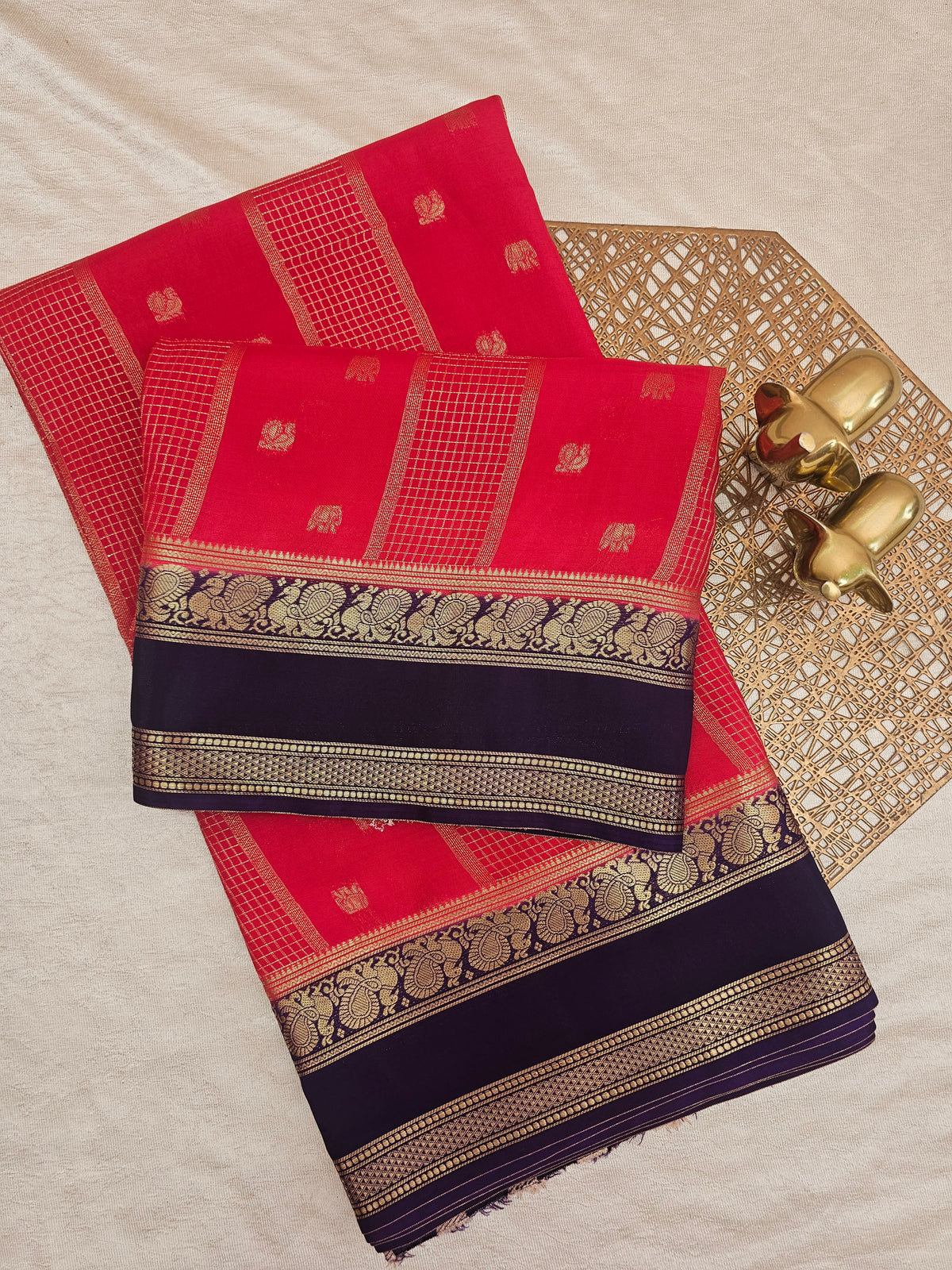 Red with Purple Premium Semi Mysore Crepe Silk Saree