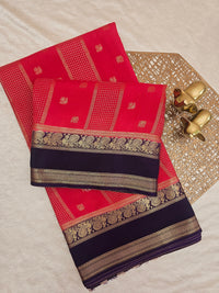 Red with Purple Premium Semi Mysore Crepe Silk Saree