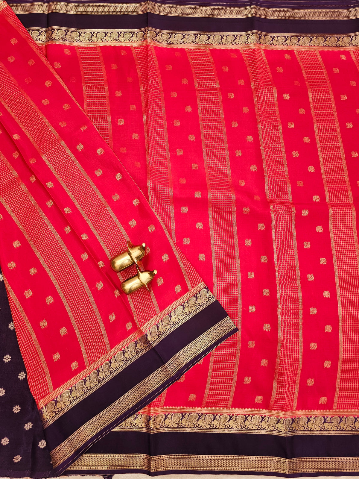 Red with Purple Premium Semi Mysore Crepe Silk Saree