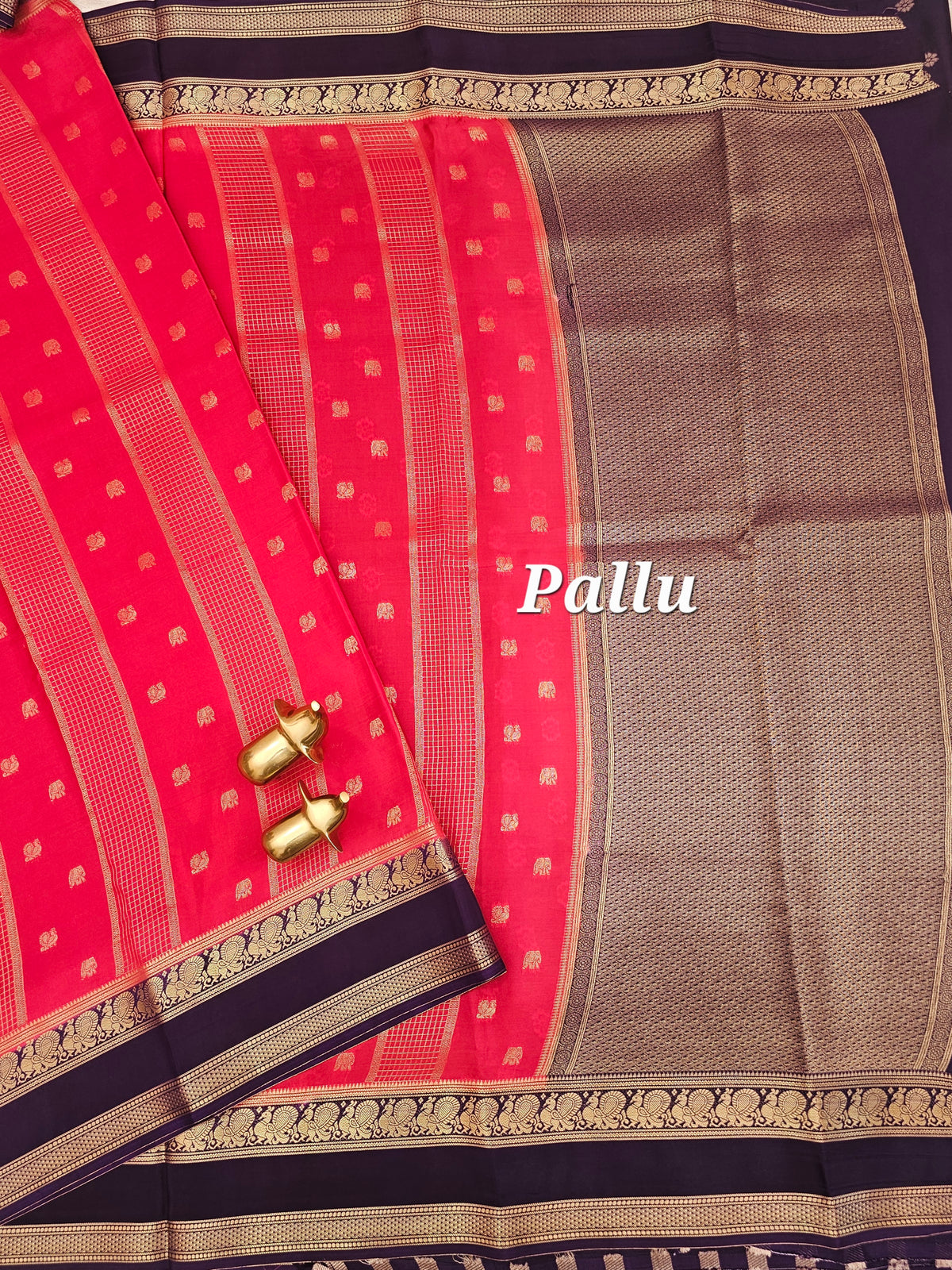 Red with Purple Premium Semi Mysore Crepe Silk Saree