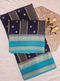 Dark Blue with Blue Premium Semi Mysore Crepe Silk Saree