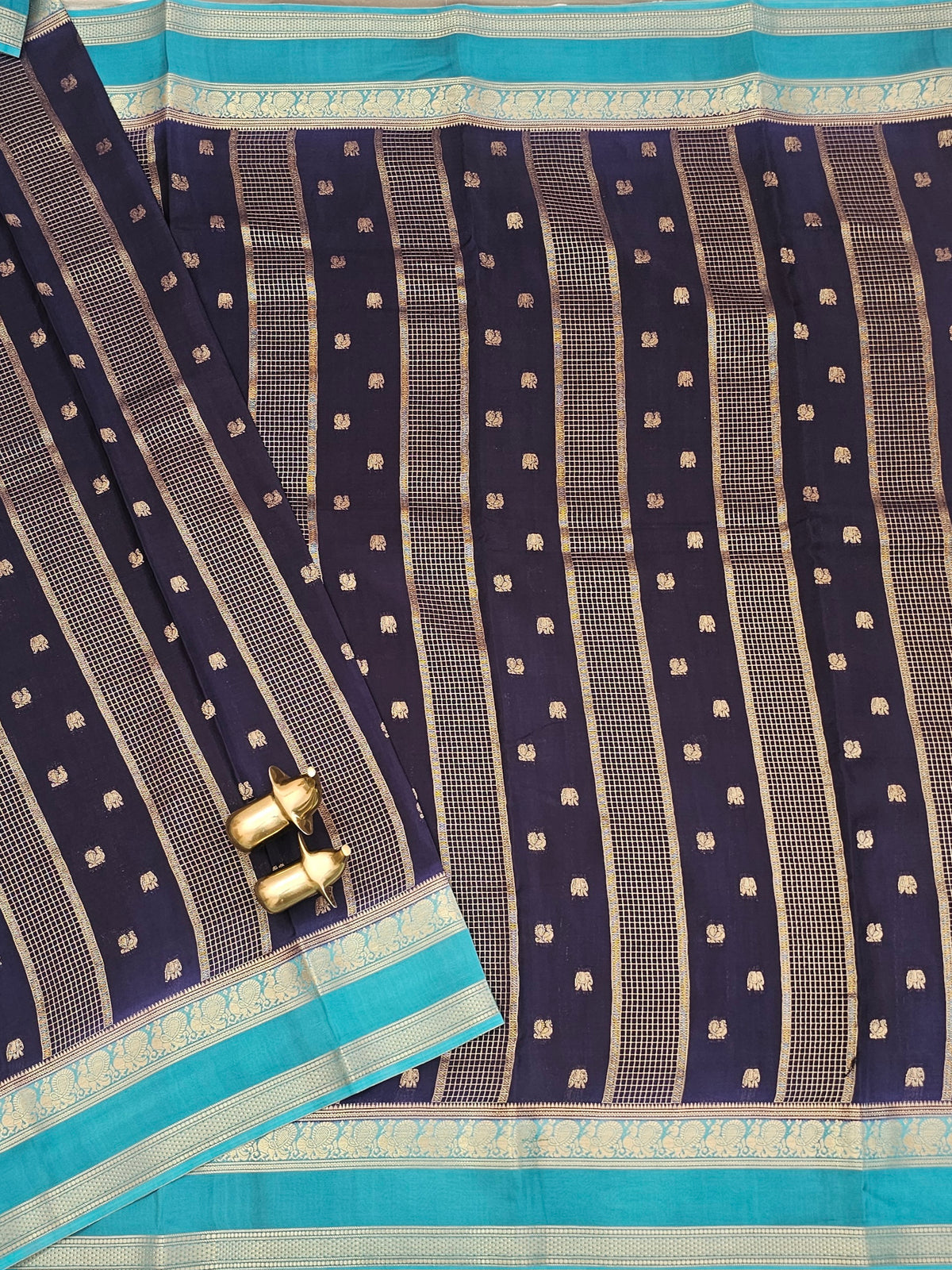 Dark Blue with Blue Premium Semi Mysore Crepe Silk Saree