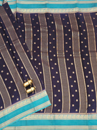 Dark Blue with Blue Premium Semi Mysore Crepe Silk Saree
