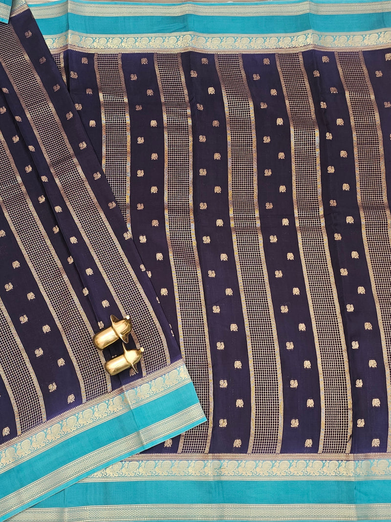 Dark Blue with Blue Premium Semi Mysore Crepe Silk Saree