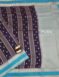 Dark Blue with Blue Premium Semi Mysore Crepe Silk Saree