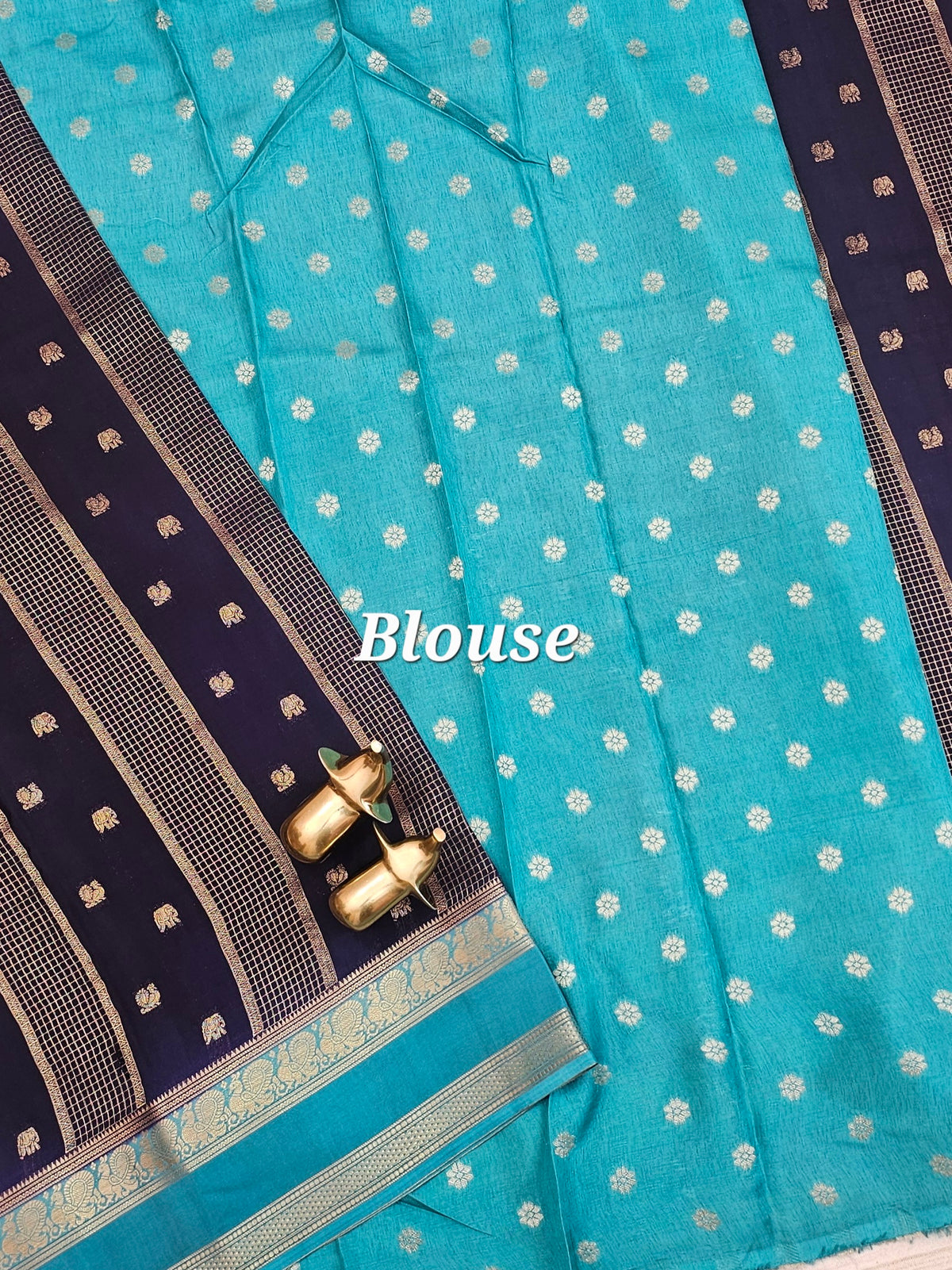 Dark Blue with Blue Premium Semi Mysore Crepe Silk Saree