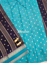 Dark Blue with Blue Premium Semi Mysore Crepe Silk Saree