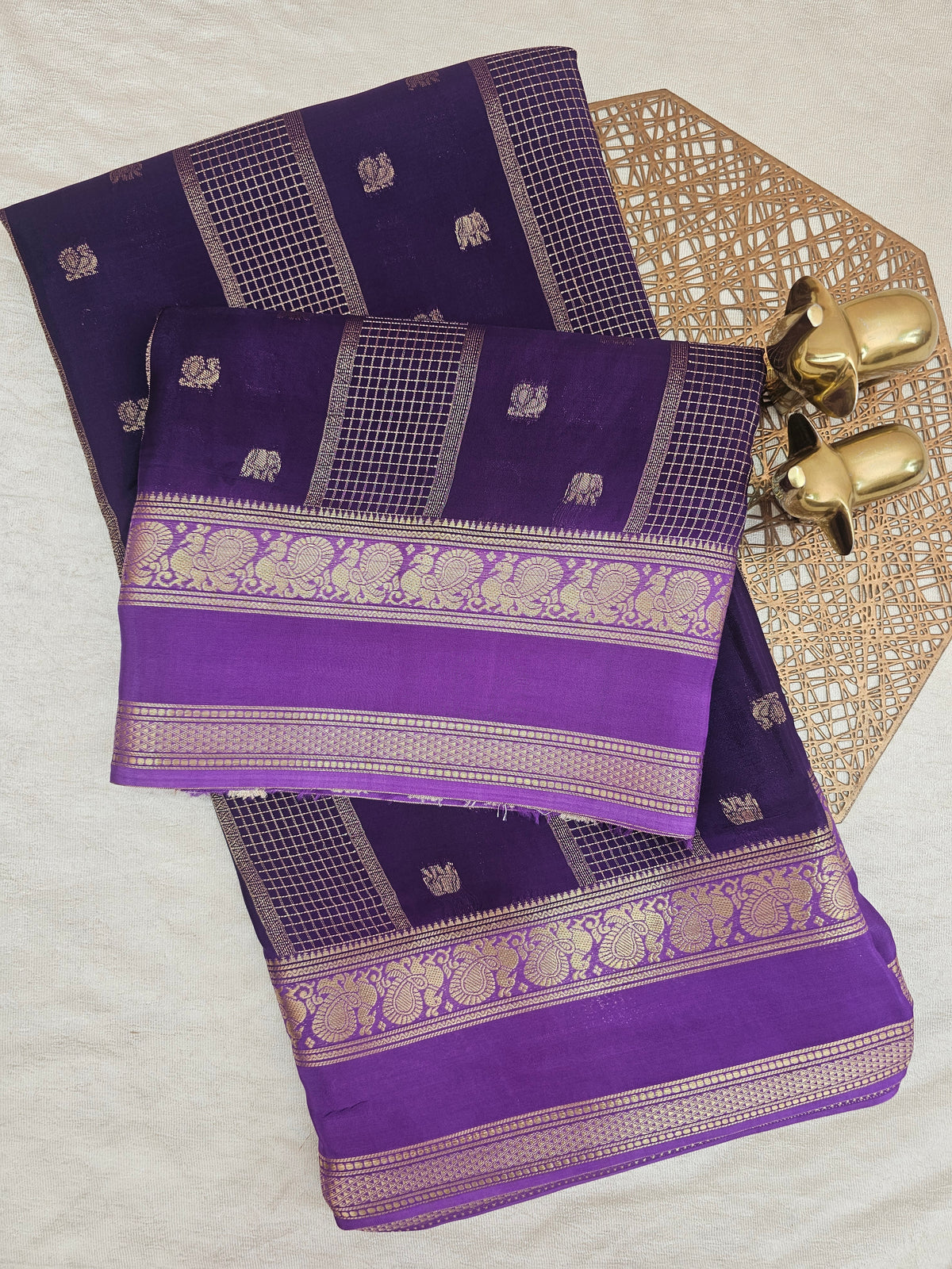 Purple with Lavender Premium Semi Mysore Crepe Silk Saree
