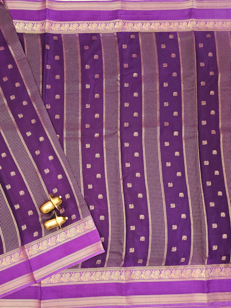 Purple with Lavender Premium Semi Mysore Crepe Silk Saree