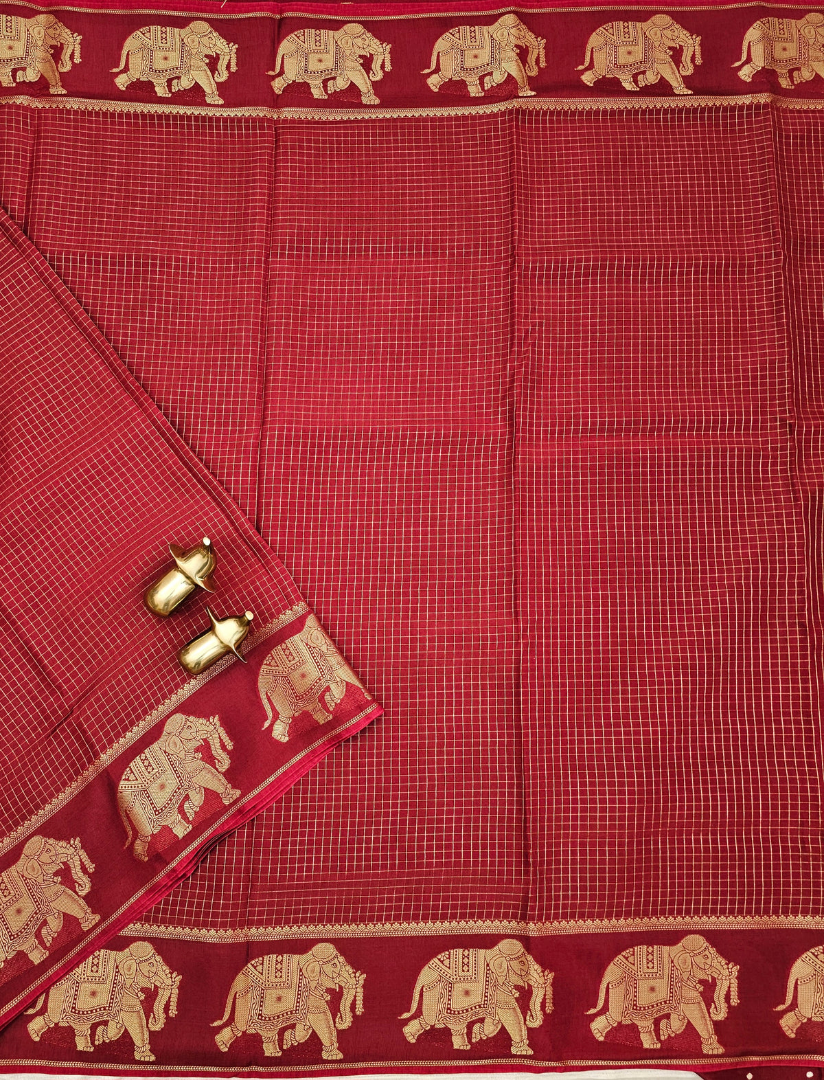 Maroon Elephant Border Premium Semi Mysore Crepe Silk Saree