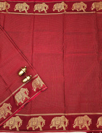 Maroon Elephant Border Premium Semi Mysore Crepe Silk Saree