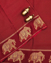 Maroon Elephant Border Premium Semi Mysore Crepe Silk Saree