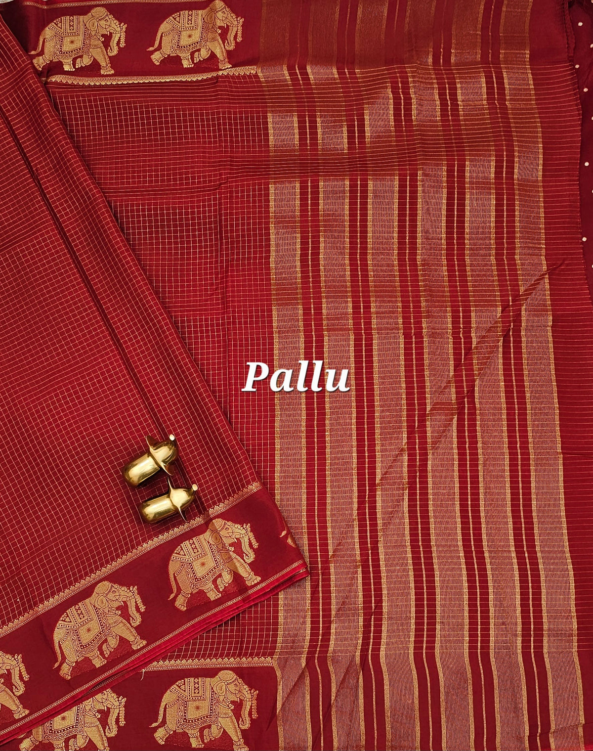 Maroon Elephant Border Premium Semi Mysore Crepe Silk Saree