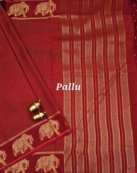 Maroon Elephant Border Premium Semi Mysore Crepe Silk Saree