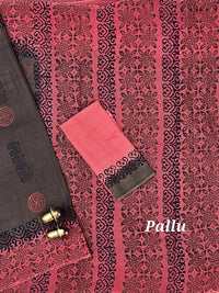 Pure Cotton with Hand Block Prints -  Dark Beige with Dark Peach