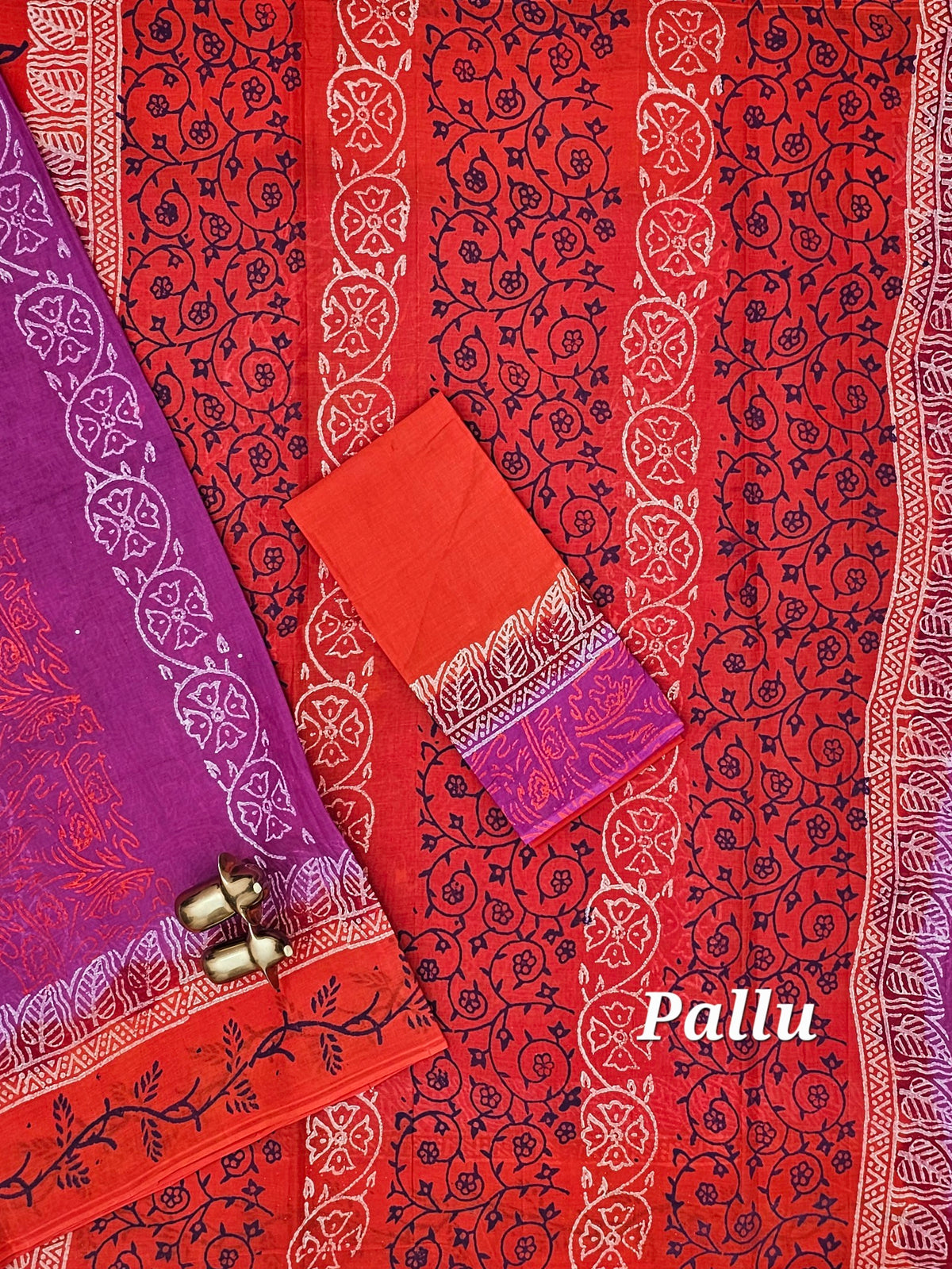 Pure Cotton with Hand Block Prints - Pink with Orange