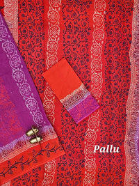 Pure Cotton with Hand Block Prints - Pink with Orange