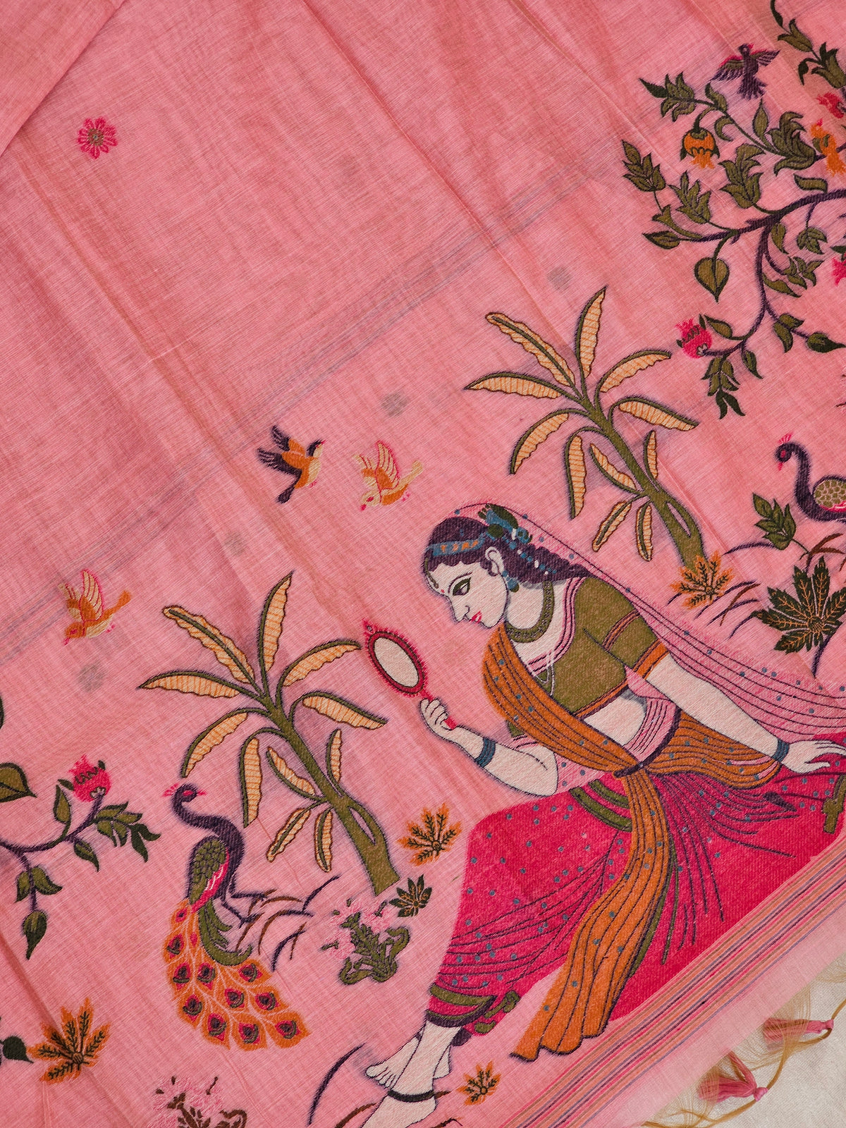 Soft Cotton with Weaving Floral Pattern  - Pink