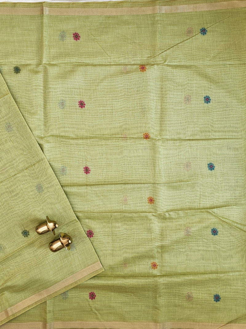 Soft Cotton with Weaving Floral Pattern  - Green