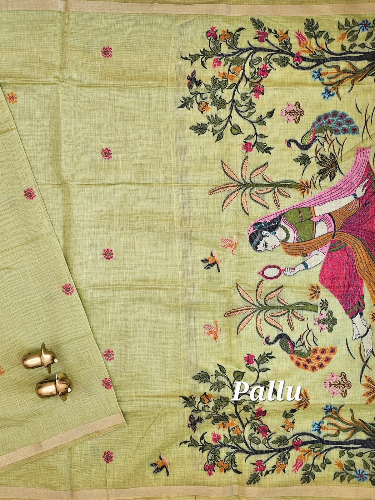 Soft Cotton with Weaving Floral Pattern  - Green