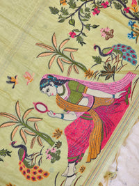 Soft Cotton with Weaving Floral Pattern  - Green