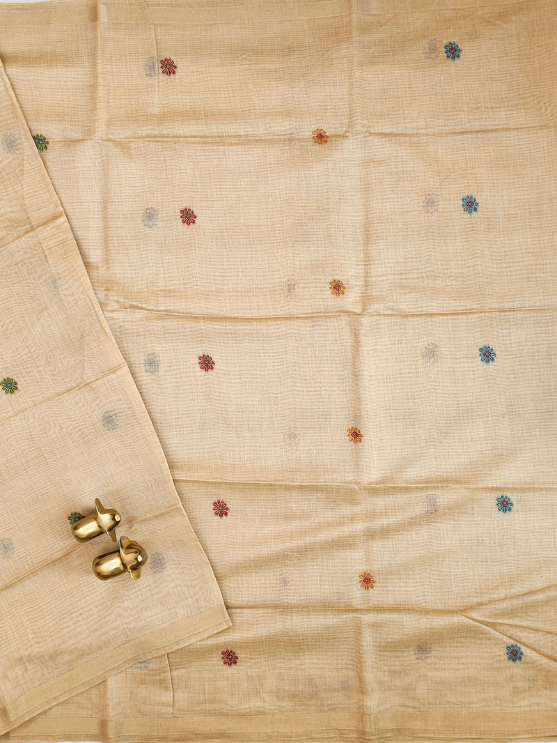 Soft Cotton with Weaving Floral Pattern  - Cream