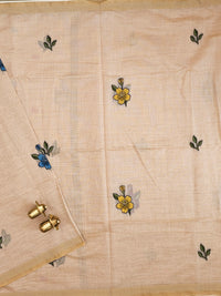 Soft Cotton with Weaving Floral Pattern  - Cream