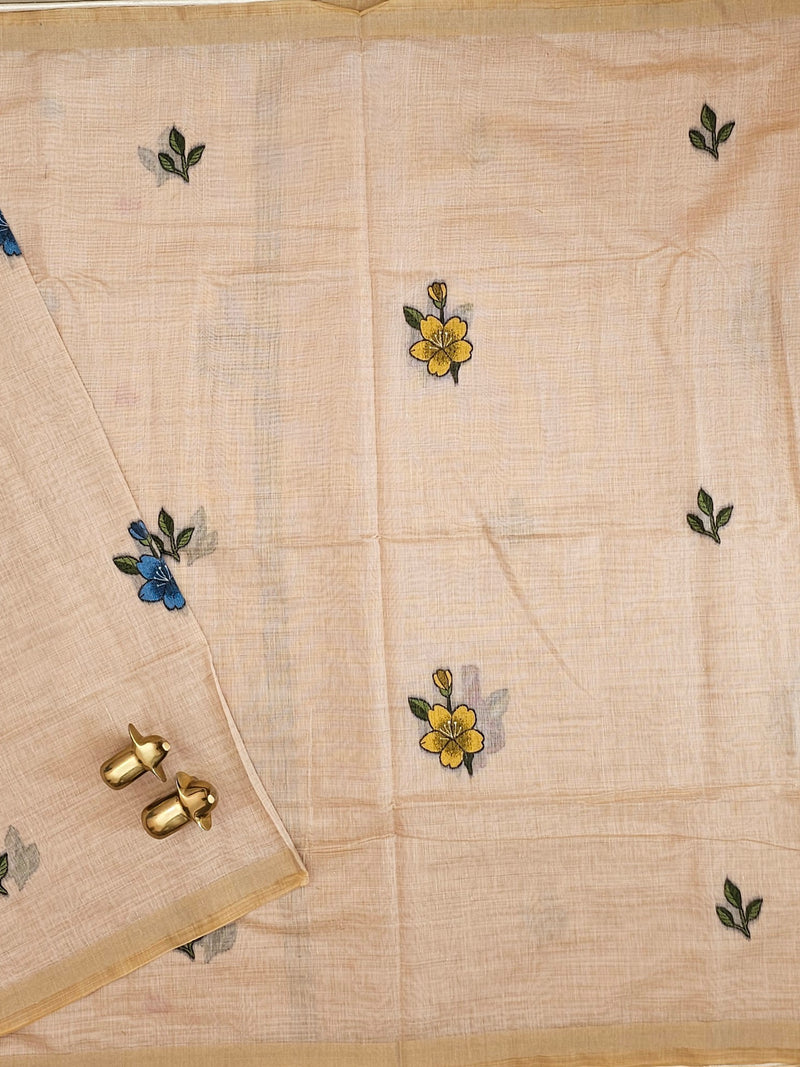 Soft Cotton with Weaving Floral Pattern  - Cream