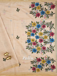 Soft Cotton with Weaving Floral Pattern  - Cream