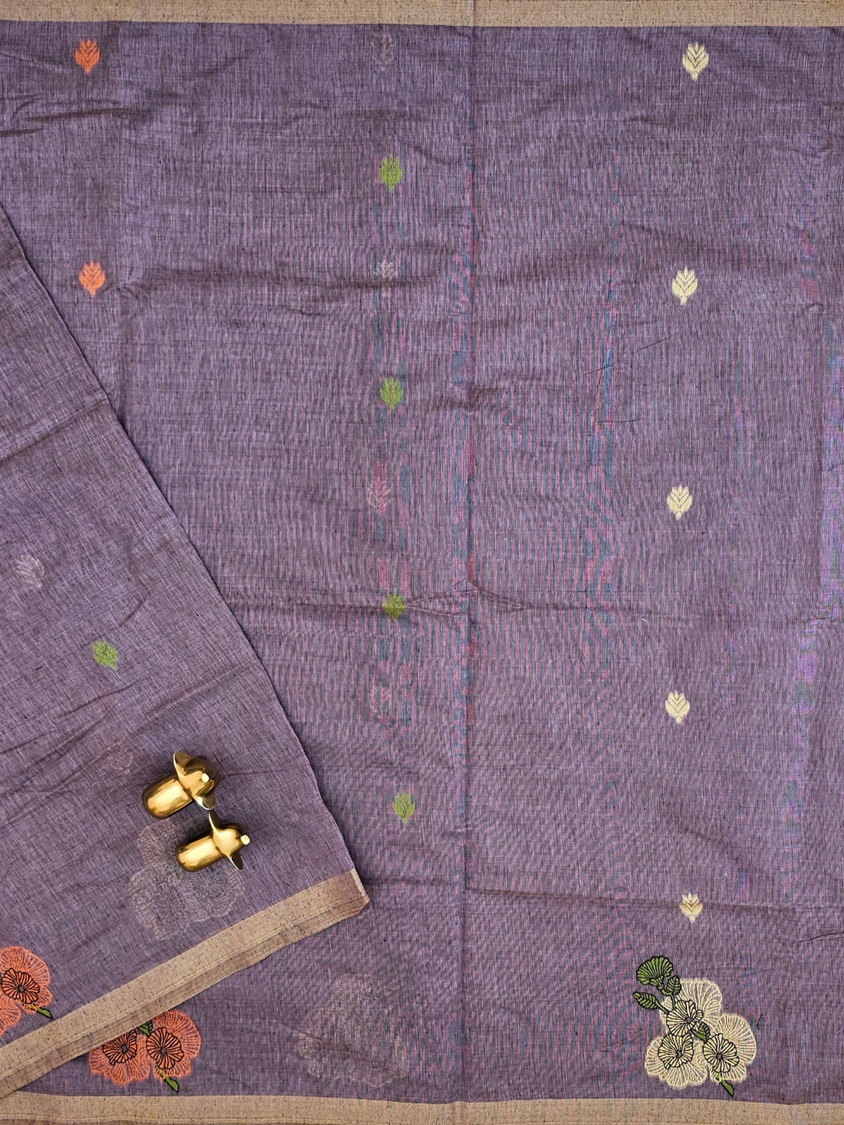 Soft Cotton with Weaving Floral Pattern  - Dark Purple