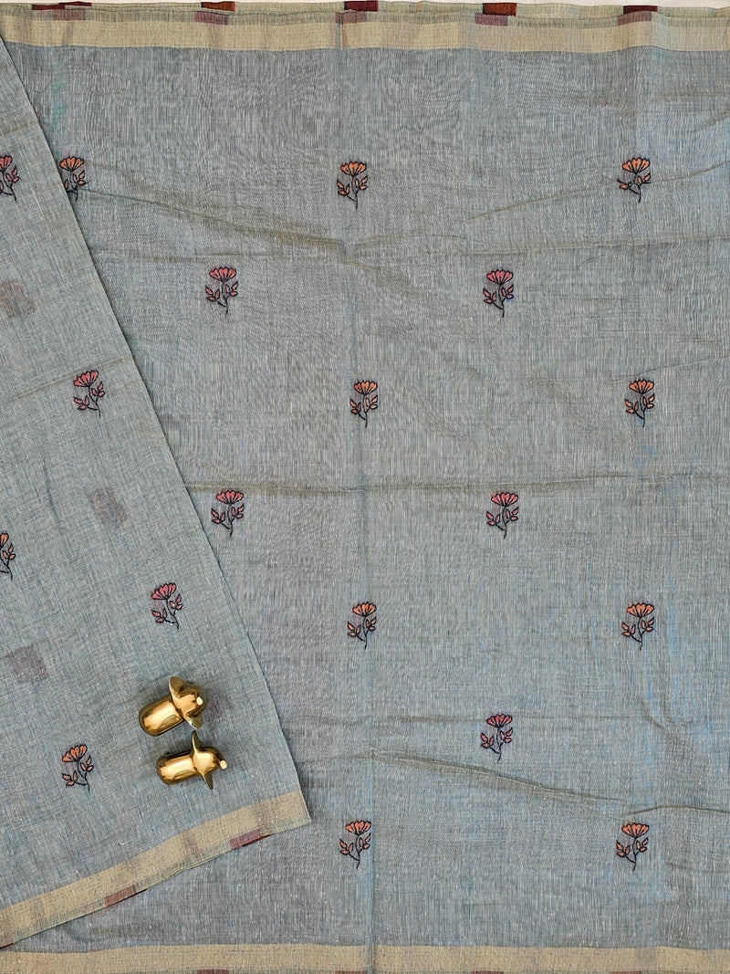Soft Cotton with Weaving Floral Pattern  - Blue