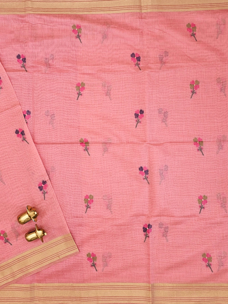 Soft Cotton with Weaving Floral Pattern  - Pink