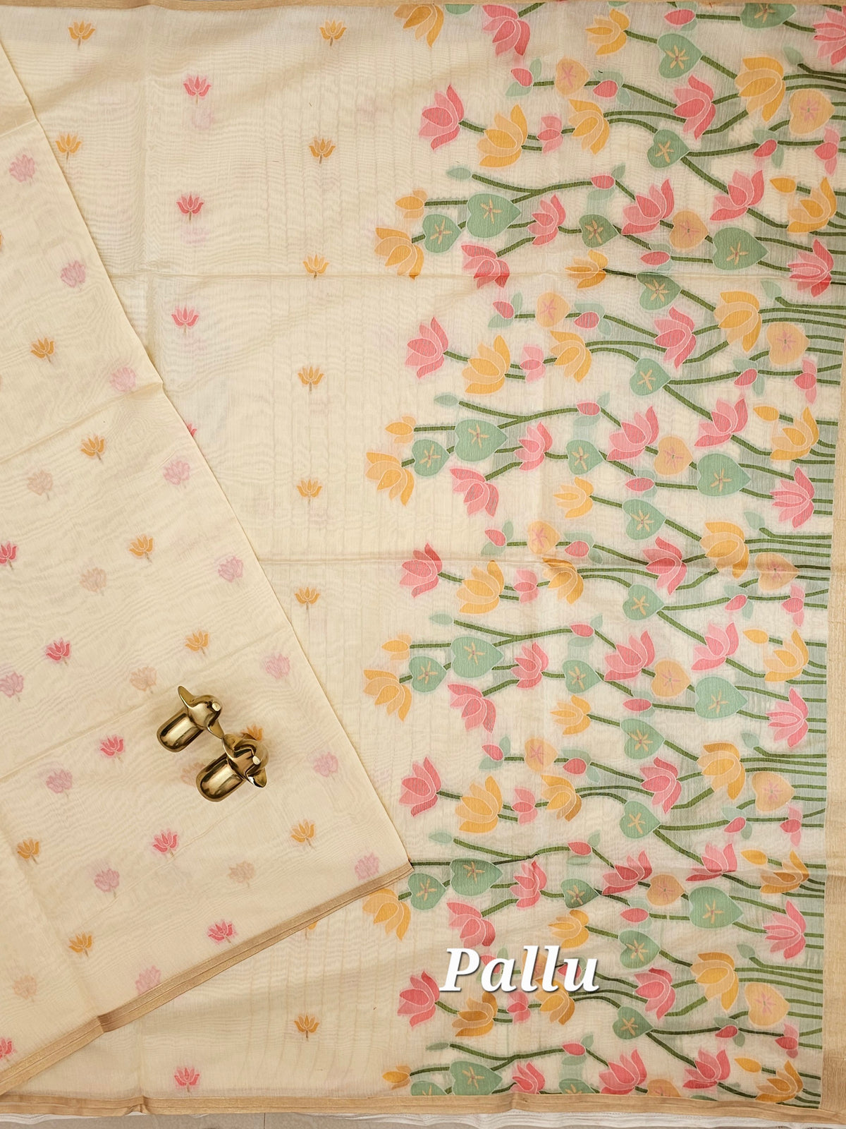 Semi Kota with Jamdani Saree - Cream