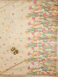 Semi Kota with Jamdani Saree - Cream