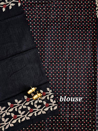 Casual Semi Tussar with Floral Border - Black