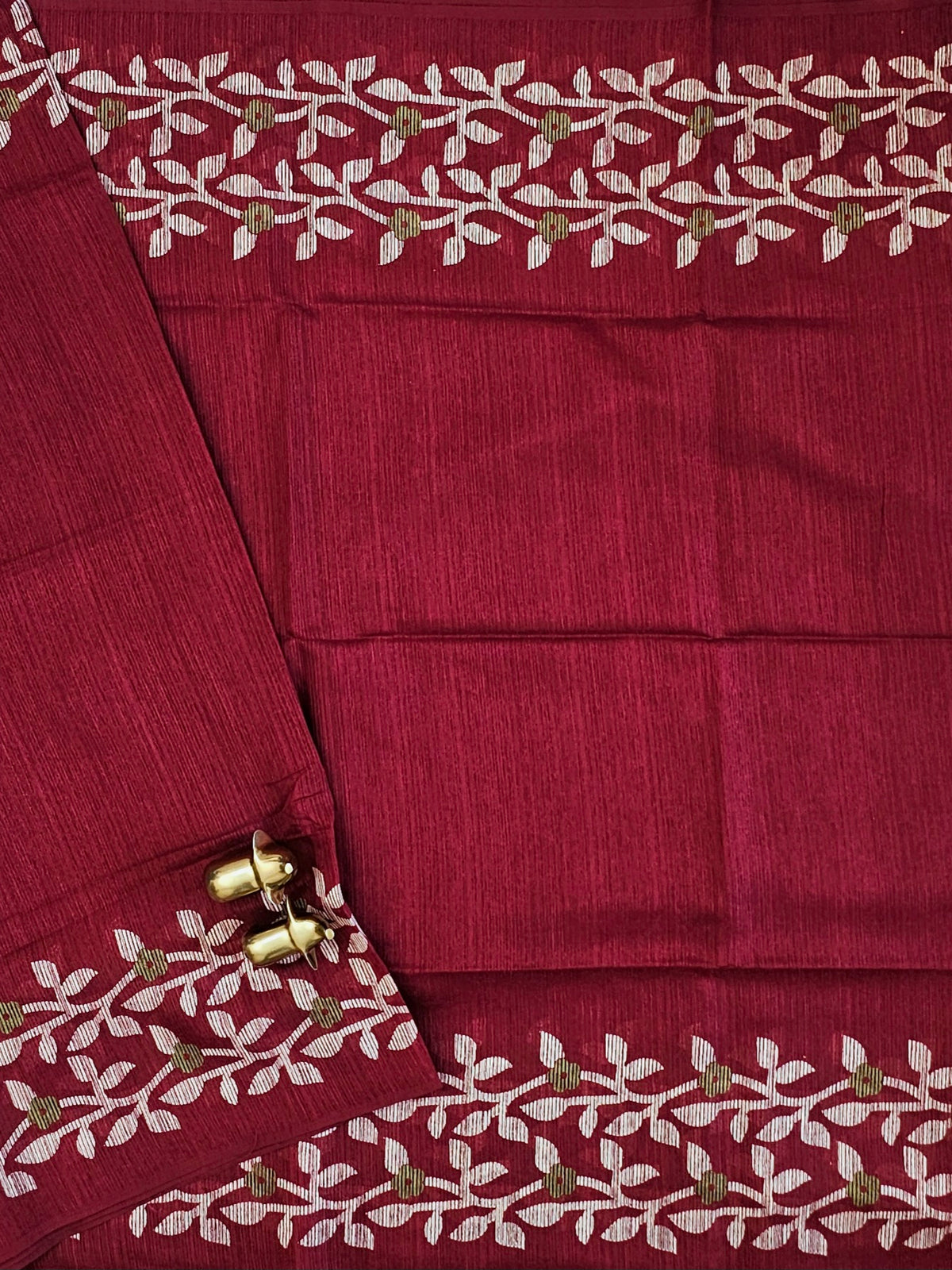 Casual Semi Tussar with Floral Border - Maroon