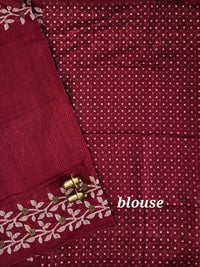 Casual Semi Tussar with Floral Border - Maroon