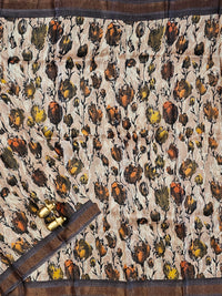 Pure Tussar Silk with Hand Paint - Light Onion Pink with Brown
